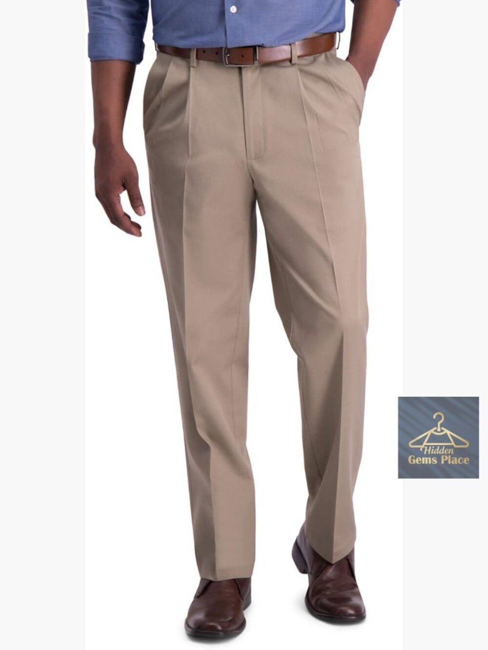 Classic Fit Pleated Front Iron Free Stretch Khaki Dress Pants